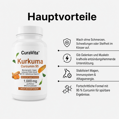 Curavita™ Kurkuma Curcumin 1000mg | 95 % Curcumin. Optimale Aufnahme. Spürbare Ergebnisse.